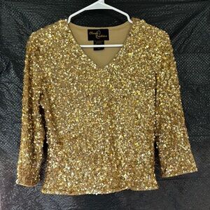 Gold Sequin 3/4 Sleeve Blouse